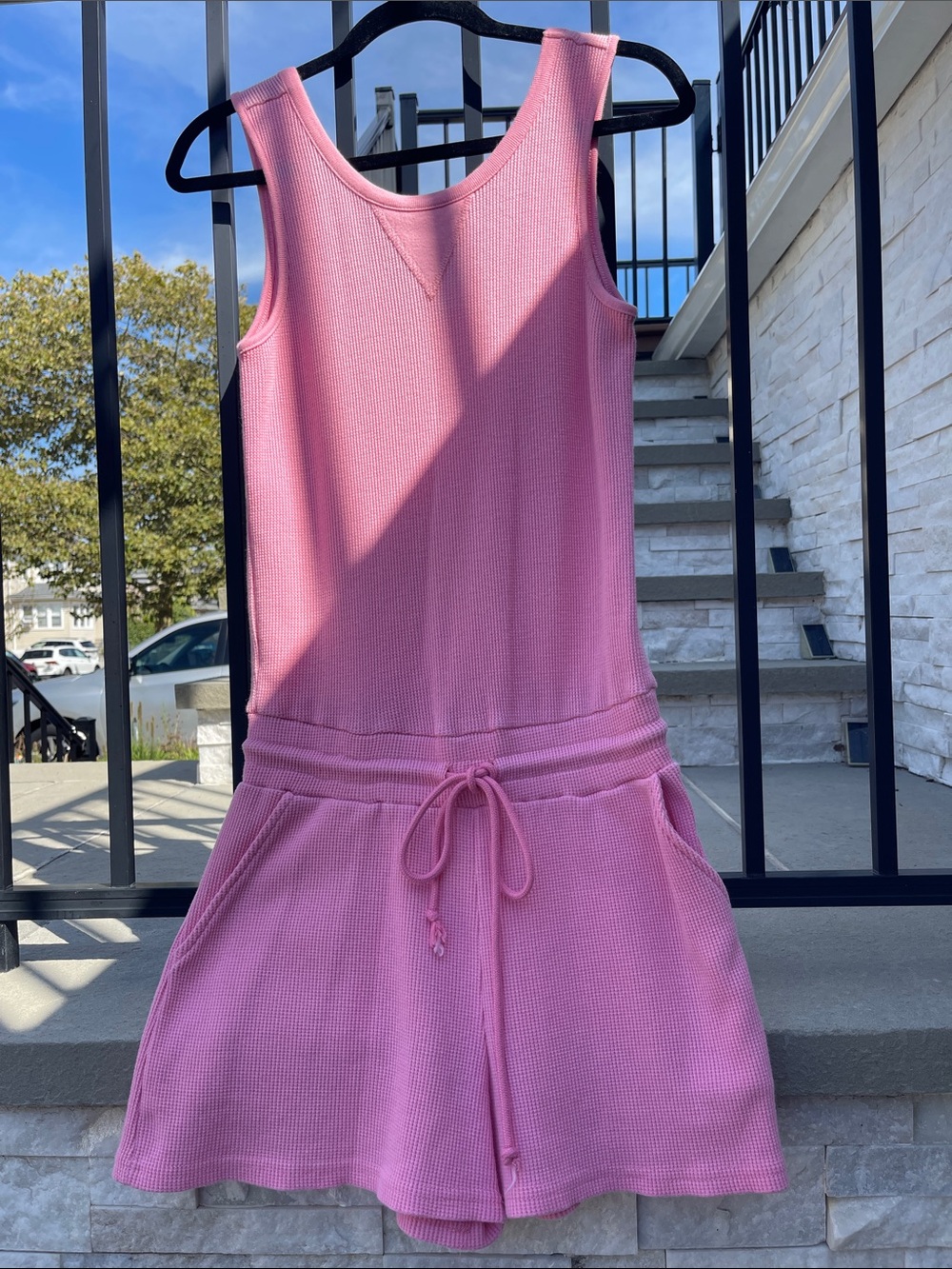 RD Style Pink Sleeveless Knit Romper with Drawstring
